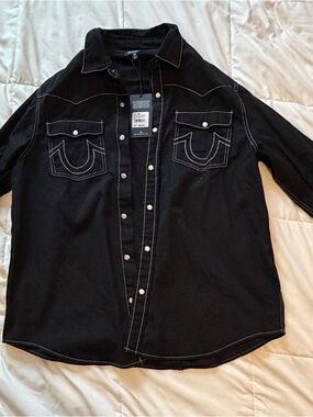 Black True Religion Button Down Long-Sleeve